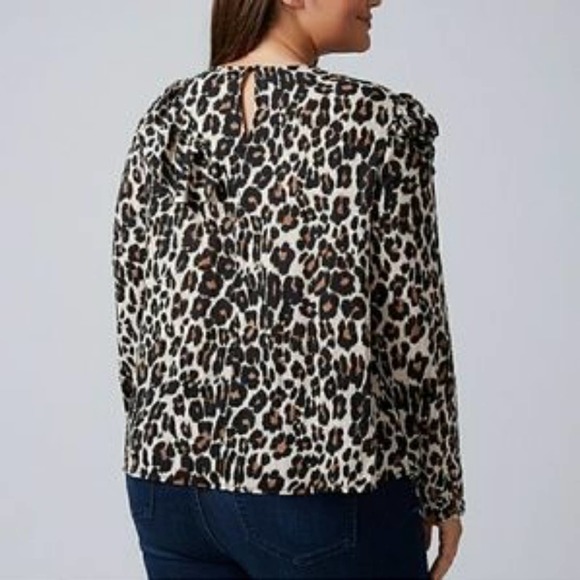 Lane Bryant Asymmetrical Ruffle Leopard Print Top - Picture 2 of 7
